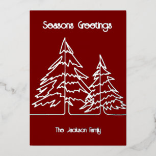 Tarjeta Festiva Con Relieve Metalizado Árbol gráfico de Navidad profundo rojo y plateado 