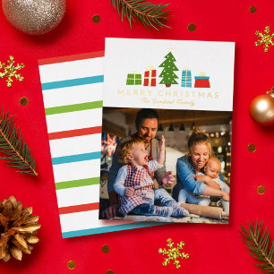 Tarjeta Festiva Con Relieve Metalizado Árbol sensacional regala oro Feliz Navidad