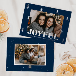 Tarjeta Festiva Con Relieve Metalizado Árboles alegres Navy 2 Fotos
