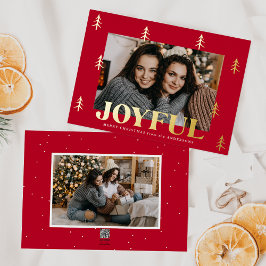 Tarjeta Festiva Con Relieve Metalizado Árboles Alegres Rojo 2 Foto