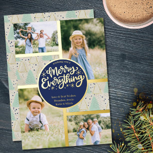 Tarjeta Festiva Con Relieve Metalizado Árboles de Navidad Merry Everything 4 Foto Mint Go