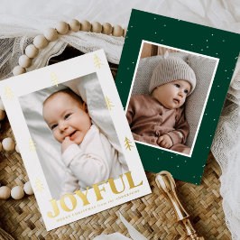 Tarjeta Festiva Con Relieve Metalizado Árboles de Oro Alegres 2 Fotos