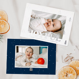 Tarjeta Festiva Con Relieve Metalizado Árboles de Plata Alegres 2 Fotos