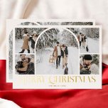Tarjeta Festiva Con Relieve Metalizado Arch Collage de fotos Vintage Ivory<br><div class="desc">Comparte la alegría de la temporada con nuestra impresionante tarjeta de vacaciones para Navidades. Esta hermosa tarjeta presenta un collage de cinco fotos con una llamativa foto de una plantilla de arco en el centro, mostrando tus preciados recuerdos. Debajo, el saludo 'Feliz Navidad' está elegantemente escrito en un lujoso tipo...</div>