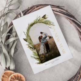 Tarjeta Festiva Con Relieve Metalizado Arch Watercolor Wreath Merry Christmas Photo Relie