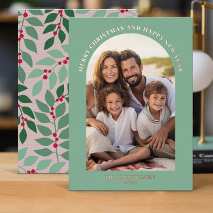 Tarjeta Festiva Con Relieve Metalizado Arco de Foto de Navidad Vertical