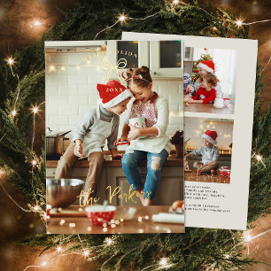 Tarjeta Festiva Con Relieve Metalizado Arco de Oro Rústico   Fotos de Familia Navidad