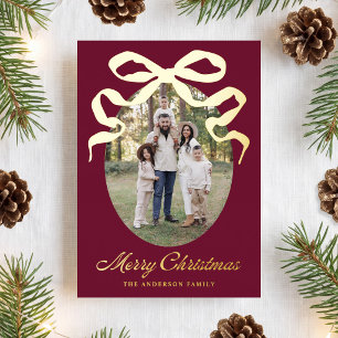Tarjeta Festiva Con Relieve Metalizado Arco Dibujado a Mano Burgundy Feliz Navidad 5 Foto