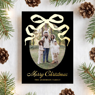 Tarjeta Festiva Con Relieve Metalizado Arco Dibujado a Mano Negro Feliz Navidad 5 Foto