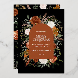 Tarjeta Festiva Con Relieve Metalizado Arco floral negro de terracota moderno de Navidad 