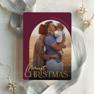 Tarjeta Festiva Con Relieve Metalizado Arco fotográfico vertical más bonito de los Navida