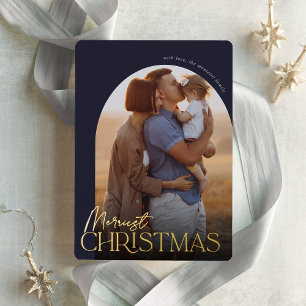 Tarjeta Festiva Con Relieve Metalizado Arco fotográfico vertical más bonito de los Navida