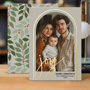 Tarjeta Festiva Con Relieve Metalizado Arco Vertical de Foto de Navidad - Botánico ALEGRÍ