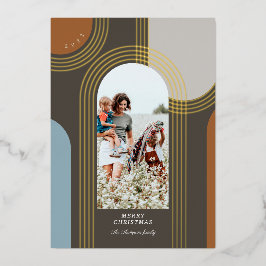 Tarjeta Festiva Con Relieve Metalizado Arcos dorados geométricos concéntricos modernos 1 