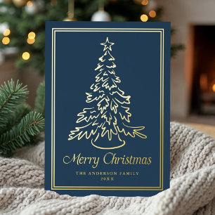 Tarjeta Festiva Con Relieve Metalizado Armada clásica de árbol navideño de mano sin foto