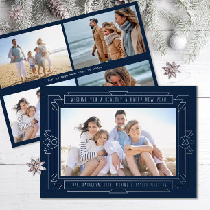 Tarjeta Festiva Con Relieve Metalizado Armada fotográfica de Año Nuevo Art Deco