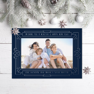 Tarjeta Festiva Con Relieve Metalizado Armada fotográfica de Año Nuevo Art Deco