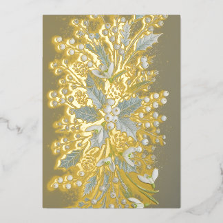 Tarjeta Festiva Con Relieve Metalizado Arreglo floral de Galanthus invernal escarchado