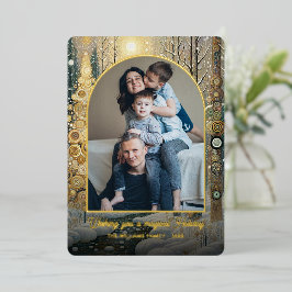 Tarjeta Festiva Con Relieve Metalizado Arte caprichoso abstracto de invierno dorado