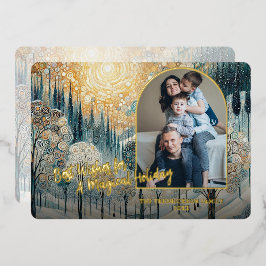 Tarjeta Festiva Con Relieve Metalizado Arte clásico abstracto de invierno dorado