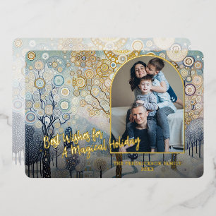 Tarjeta Festiva Con Relieve Metalizado Arte clásico artístico de moda invierno Wonderland