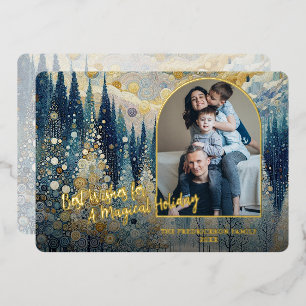 Tarjeta Festiva Con Relieve Metalizado Arte Clásico Artístico de Moda Paisaje Invernal Má