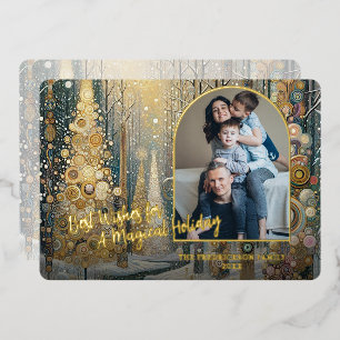 Tarjeta Festiva Con Relieve Metalizado Arte Clásico Moderno Artístico Paisaje Invernal Ma