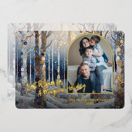 Tarjeta Festiva Con Relieve Metalizado Arte Clásico Moderno Invierno Mágico Dorado