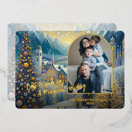 Tarjeta Festiva Con Relieve Metalizado Arte clásico trendy dorado del invierno mágico
