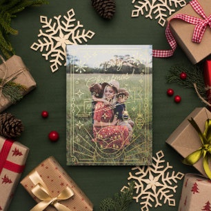Tarjeta Festiva Con Relieve Metalizado Arte de línea de Navidad minimalista moderna   5 F