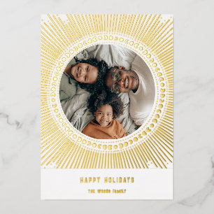 Tarjeta Festiva Con Relieve Metalizado Arte de marco de ráfaga de sol dorado deco foto