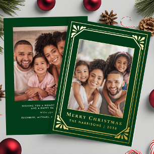 Tarjeta Festiva Con Relieve Metalizado Arte Deco Feliz Navidad Foto Oro