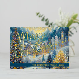 Tarjeta Festiva Con Relieve Metalizado Arte divertido retro abstracto invierno nieve país
