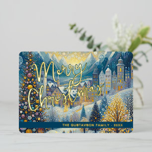 Tarjeta Festiva Con Relieve Metalizado Arte divertido retro abstracto invierno nieve país
