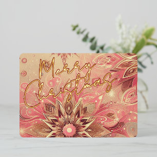 Tarjeta Festiva Con Relieve Metalizado Arte floral de copo de nieve de rosa rojo de moda 