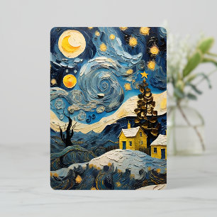 Tarjeta Festiva Con Relieve Metalizado Arte Navideño Vintage Inspirado en Van Gogh