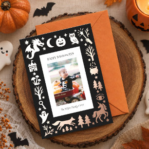 Tarjeta Festiva Con Relieve Metalizado Arte Popular Vintage de Halloween