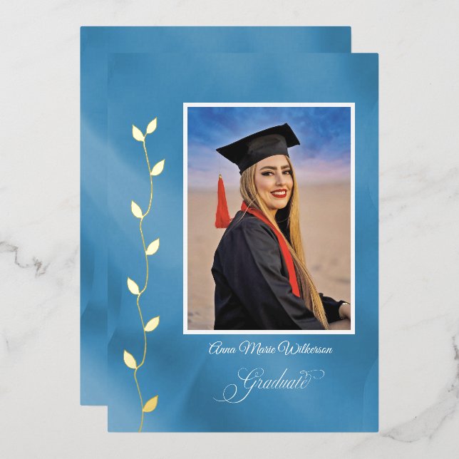 Tarjeta Festiva Con Relieve Metalizado Artistry Blue High School Graduation announcement (Anverso/Reverso)