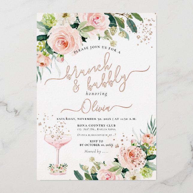 Tarjeta Festiva Con Relieve Metalizado ArtsApp H2 Rubor Rosa Rosa Rossa Bubbly Brunch (Anverso)