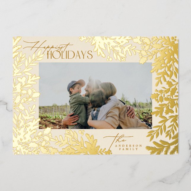 Tarjeta Festiva Con Relieve Metalizado Atractivo Navidad de Elegancia Clásica (Anverso)