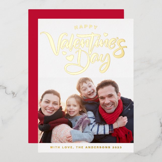 Tarjeta Festiva Con Relieve Metalizado Audaz caligrafía moderna El día de San Valentín de (Anverso/Reverso)