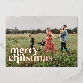 Tarjeta Festiva Con Relieve Metalizado Audaz Feliz Navidad Una Foto Personalizada