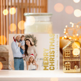 Tarjeta Festiva Con Relieve Metalizado Audaz foto completa moderna Feliz Navidad Gold