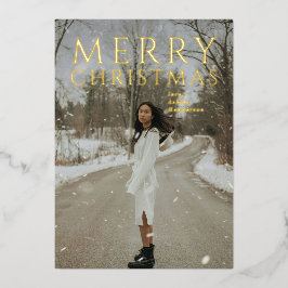 Tarjeta Festiva Con Relieve Metalizado Audaz tipografía foto Navidades modernos