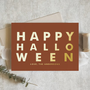 Tarjeta Festiva Con Relieve Metalizado Audaz tipografía moderna Terracotta Feliz Hallowee