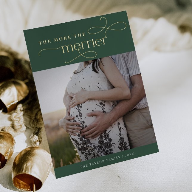 Tarjeta Festiva Con Relieve Metalizado AUDREY Relieve metalizado verde Navidades Invitaci (AUDREY Green Foil Christmas Pregnancy Announcement)