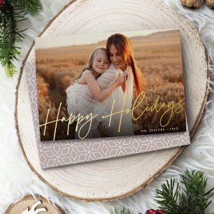 Tarjeta Festiva Con Relieve Metalizado Autografo   Fotos horizontales de vacaciones felic