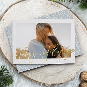 Tarjeta Festiva Con Relieve Metalizado Autografo   Fotos horizontales de vacaciones felic