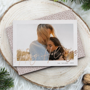 Tarjeta Festiva Con Relieve Metalizado Autografo Fotos horizontales de vacaciones felic
