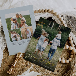 Tarjeta Festiva Con Relieve Metalizado Autografo | Fotos verticales navideñas